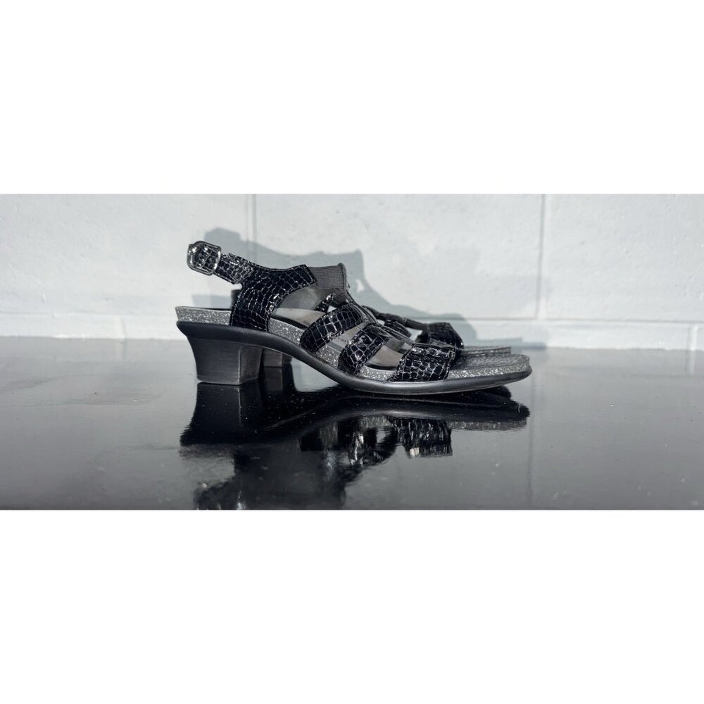 SAS Allegro Womens Leather Strappy Heeled Sandals Size 9.5 N Black Croc Print